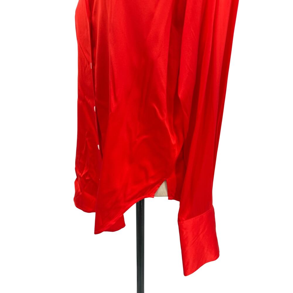 FRAME The Standard Shirt Silk Stretch Button Front Blouse Red Women's Medium - Picture 7 of 11